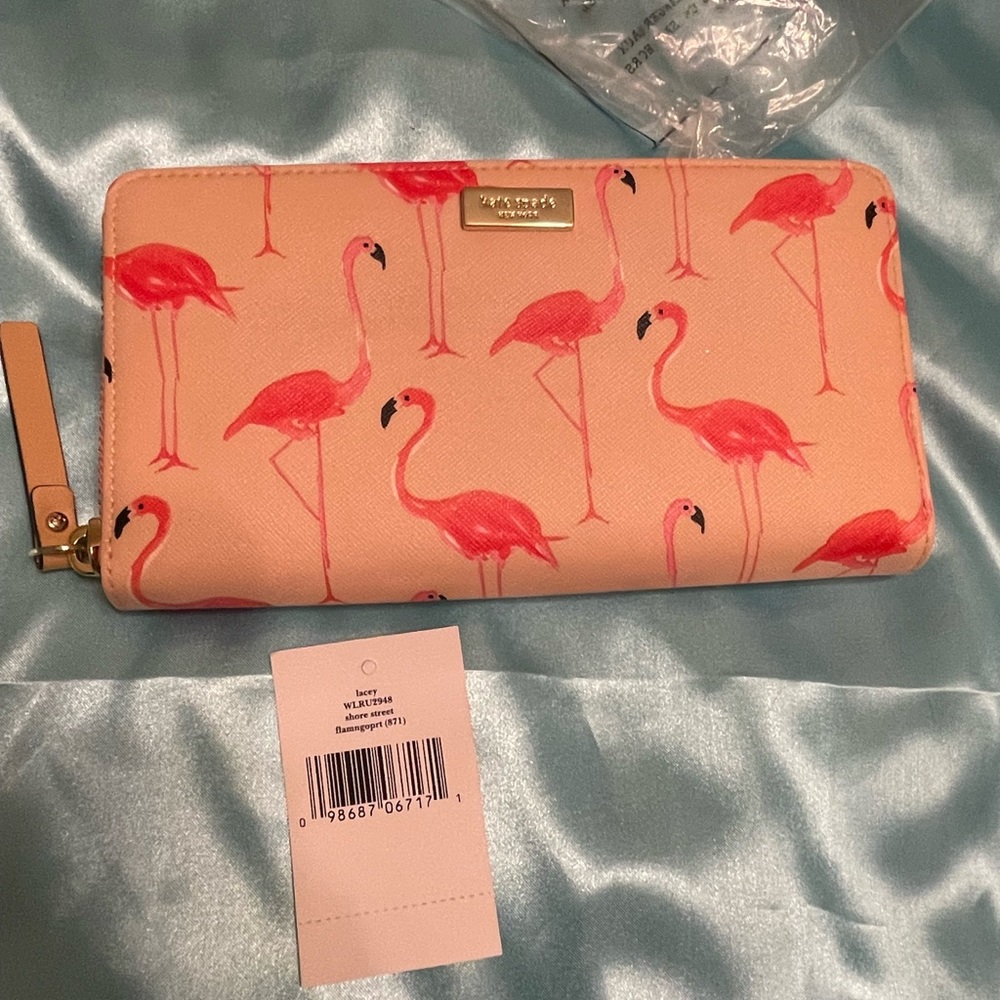 Pink Kate Spade Flamingo zip wallet